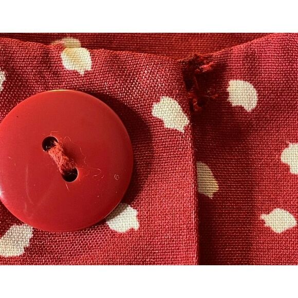 CHAUS Petite Vintage 80s Dress 4 Rayon Belt Pockets Red White Print Button Front - Picture 10 of 10
